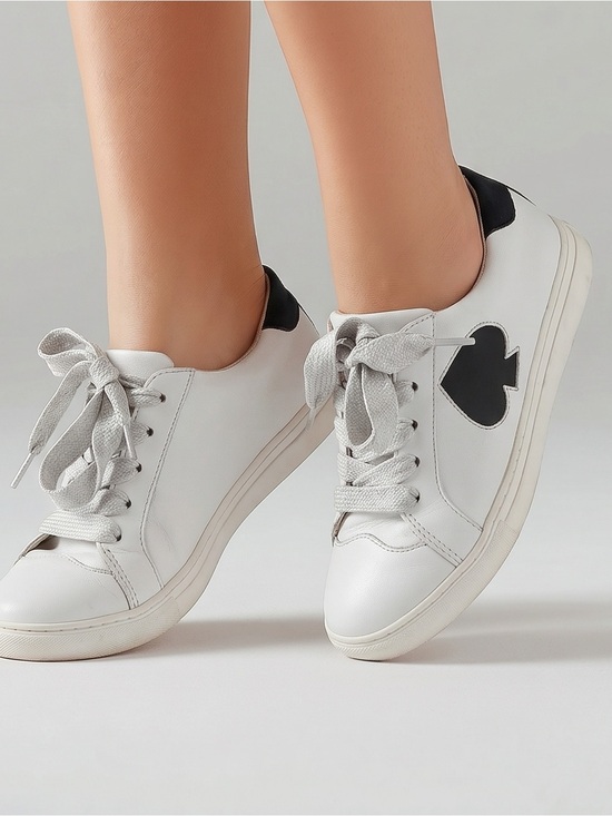 kate spade Shoes - Kate Spade White Leather Sneakers Black hearts lace up shoes sz 6